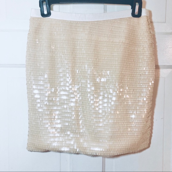 Anthro Greylin NYE Bling Ivory Sequined Mini Skirt - Picture 3 of 6